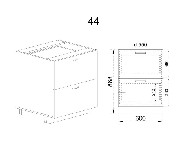 Долен модул с две чекмеджета БФ-Цимент мат-06-44