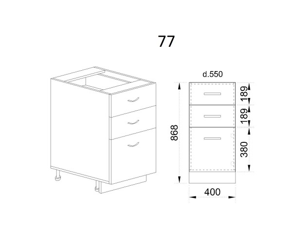 Долен модул с 2 чекмеджета,врата и рафт АРФ-Цимент мат-06-77 (ляв)