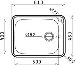 Мивка от неръждаема стомана Space Plus (61x48) 1B
