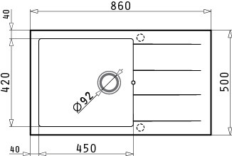 Мивка от гранит Athlos Plus (86x50) 1B 1D Карбон