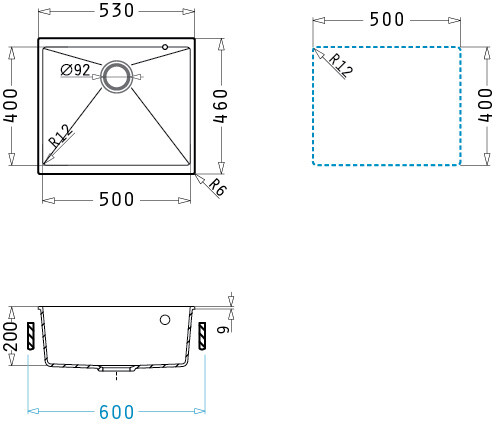 Мивка от гранит Ithaka (50×40) 1B Сняг