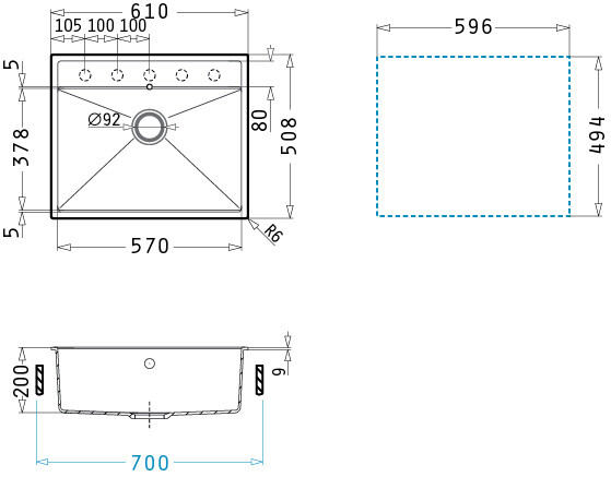 Мивка от гранит Ithaka (61×51) 1B Сняг