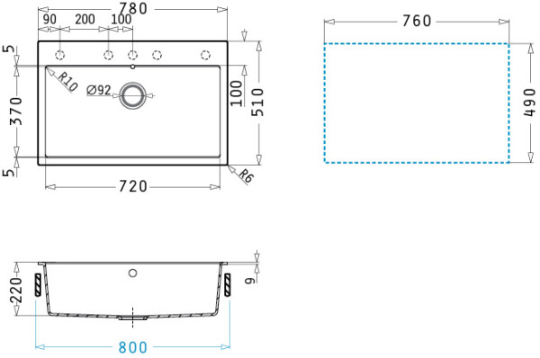 Мивка от гранит Ithaka (78×51) 1B Тъмно бежово