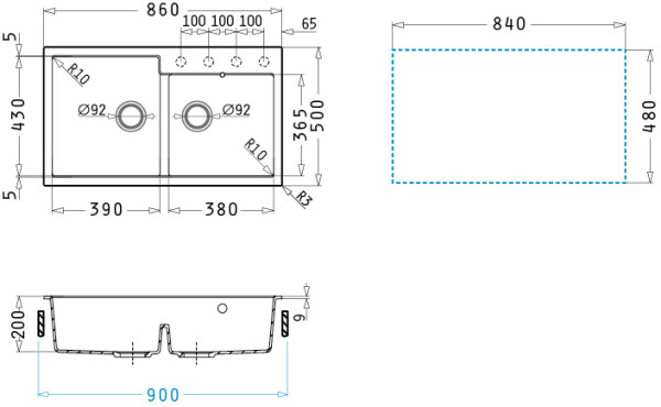 Мивка от гранит Ithaka (86×50) 1 3/4B Вулкан