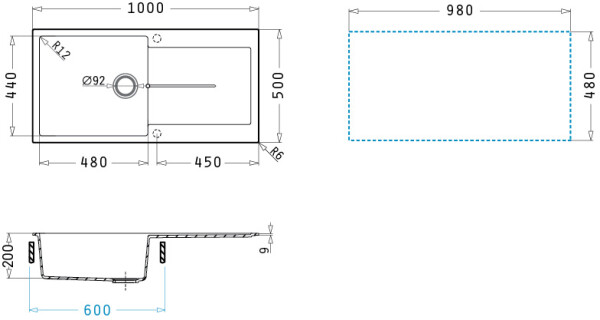 Мивка от гранит Ithaka (100×50) 1B 1D PLUS Сняг
