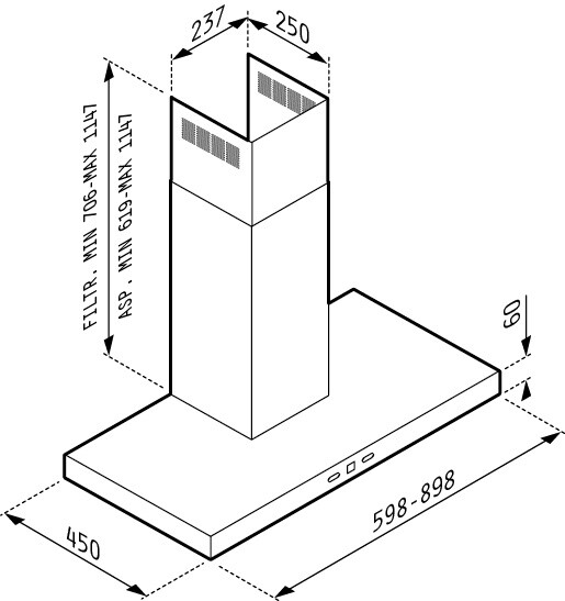Свободно стоящ aбсорбатор 90см  AGILO BLACK GLASS essential