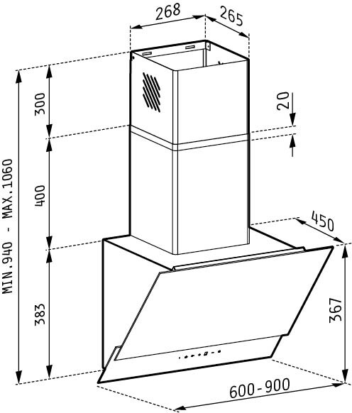 Свободно стоящ aбсорбатор 60см LIVELO черен premium