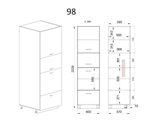 Колонен модул четири врати МФ-Бяло фладер-04-98 (ляв)